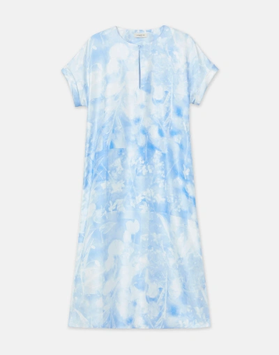 Lafayette 148 Eco Flora Print Silk Twill T-shirt Dress In Blue