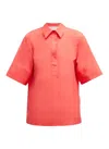 LAFAYETTE 148 ELBOW-SLEEVE COTTON CAMP SHIRT IN POPPY