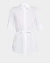 Lafayette 148 Elbow-sleeve Stretch Cotton Shirt In Gray