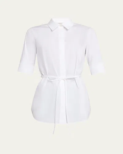 Lafayette 148 Elbow-sleeve Stretch Cotton Shirt In White