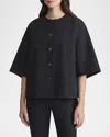 Lafayette 148 Petite Stretch Twill Collarless Shirt Jacket In Black