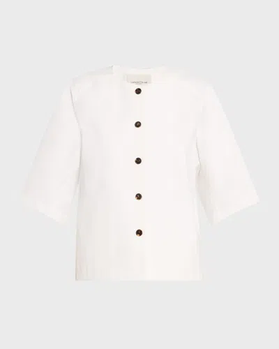 Lafayette 148 Elbow-sleeve Stretch Twill Shirt Jacket In Sea Salt