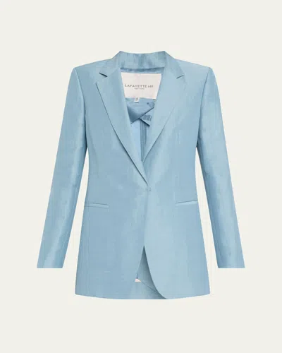 Lafayette 148 Elongated Pick Stitch Blazer In Paper Blue