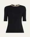 Lafayette 148 Merino Wool-silk Metallic Baroque Collar Sweater In Black