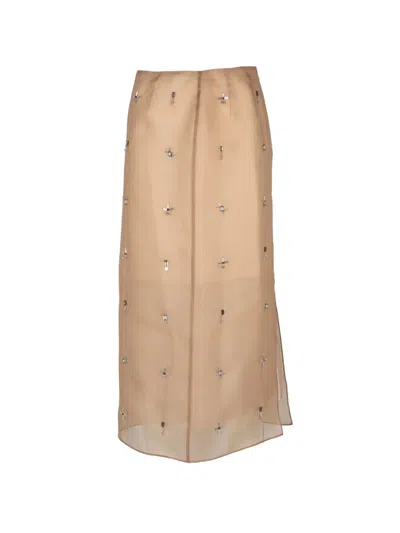 Lafayette 148 Embellished Midi Skirt In Brown