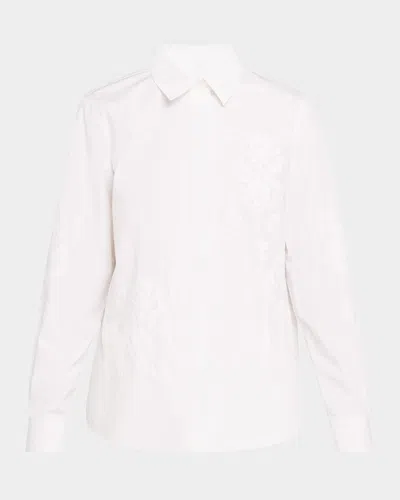 Lafayette 148 Embroidered Button-down Cotton Shirt In White