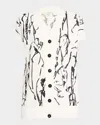 Lafayette 148 Embroidered Button-down Knit Top In Cloud Multi