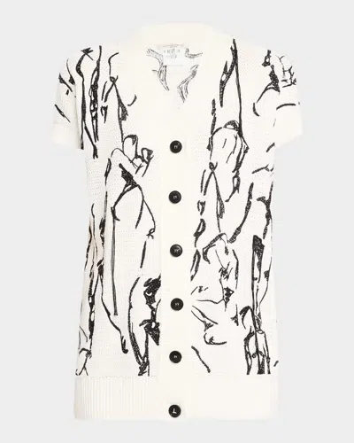 LAFAYETTE 148 EMBROIDERED BUTTON-DOWN KNIT TOP