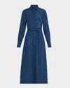 Lafayette 148 Embroidered Cotton Midi Shirtdress In Lido Blue
