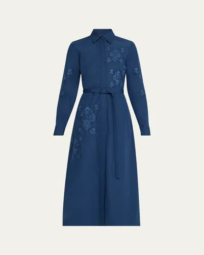 LAFAYETTE 148 EMBROIDERED COTTON MIDI SHIRTDRESS