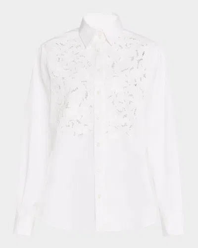 Lafayette 148 Embroidered Cotton Shirt In White