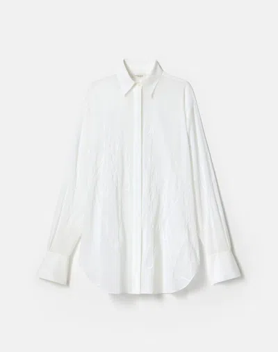 Lafayette 148 Embroidered Cotton Voile Sheer Oversized Shirt In White