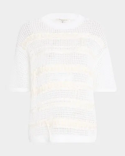 LAFAYETTE 148 EMBROIDERED MESH-KNIT SWEATER