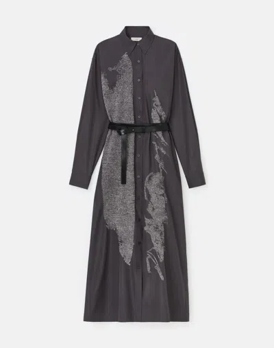 Lafayette 148 Embroidered Organic Cotton Poplin Belted Oversized Shirtdress In Carbon