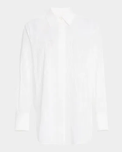 Lafayette 148 Embroidered Sheer Oversized Shirt In White