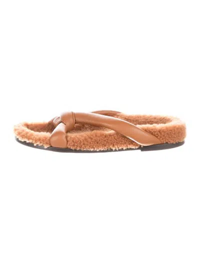 Pre-owned Lafayette 148 Faux Fur Flip Flops In Brown