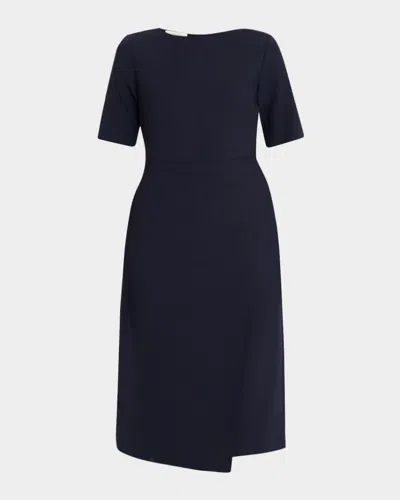 Lafayette 148 Faux Wrap Double-faced Wool Midi Dress In Black