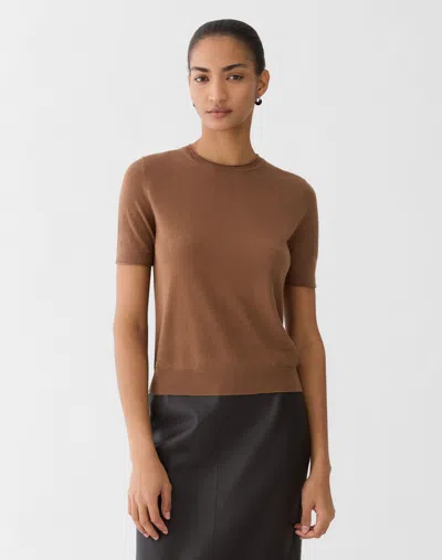 Lafayette 148 Fine Cashmere Short Sleeve Crewneck Sweater In Vicuna