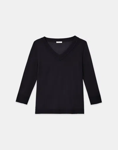 Lafayette 148 Fine Cashmere V Neck Sweater In Black