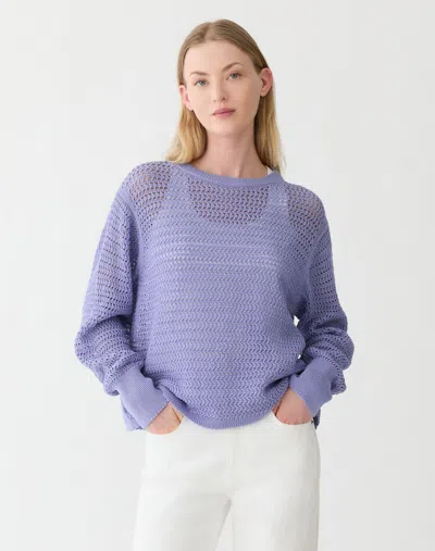 Lafayette 148 Fine Cotton Open Knit Long Sleeve Sweater In Blue