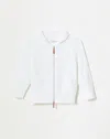 Lafayette 148 Organic Cotton Open Knit Zip Cardigan In White