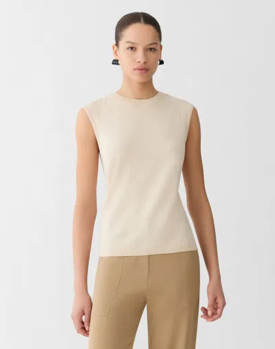 Lafayette 148 Fine Cotton Silk Crewneck Shell In Neutral