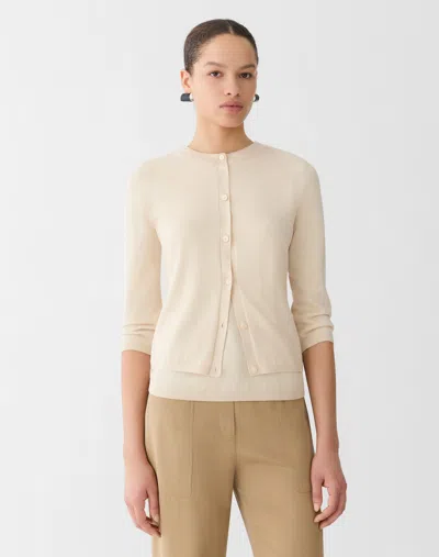Lafayette 148 Fine Cotton Silk Cropped Cardigan In Neutral