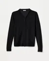 Lafayette 148 Fine Gauge Cashmere & Silk Chiffon Trim Cardigan In Black