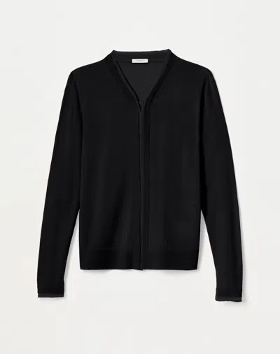 Lafayette 148 Fine Gauge Cashmere & Silk Chiffon Trim Cardigan In Black
