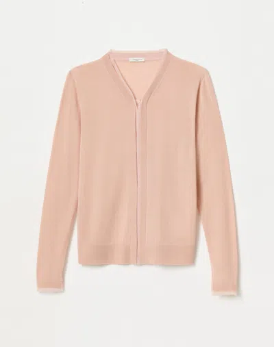 Lafayette 148 Fine Gauge Cashmere & Silk Chiffon Trim Cardigan In Pink