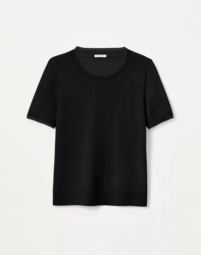 Lafayette 148 Fine Gauge Cashmere & Silk Chiffon Trim Sweater In Black