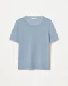 Lafayette 148 Crewneck Chiffon-trim Sweater In Paper Blue