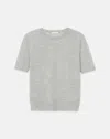 Lafayette 148 Fine Gauge Cashmere Crewneck Short Sleeve Sweater In Grey Heather