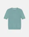 Lafayette 148 Fine Gauge Cashmere Crewneck Short Sleeve Sweater In Lagoon Green