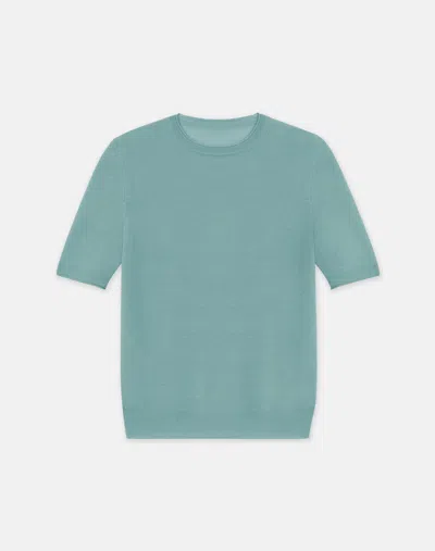 Lafayette 148 Fine Gauge Cashmere Crewneck Short Sleeve Sweater In Lagoon Green