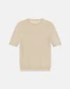 Lafayette 148 Fine Gauge Cashmere Crewneck Short Sleeve Sweater In Plaster