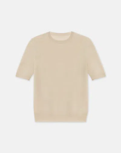 Lafayette 148 Fine Gauge Cashmere Crewneck Short Sleeve Sweater In Plaster