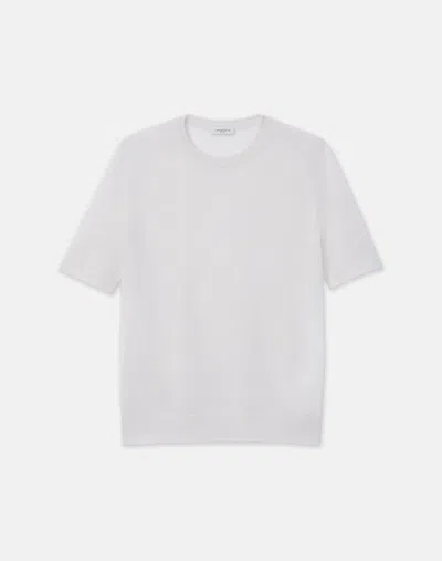 Lafayette 148 Fine Gauge Cashmere Crewneck Short Sleeve Sweater In White