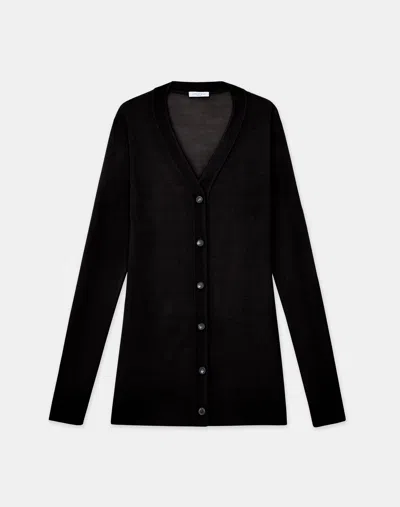 Lafayette 148 Fine Gauge Cashmere V-neck Cardigan In Black