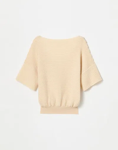 Lafayette 148 Finespun Voile & Cotton Cord Yarn Ottoman Stitch Convertible Sweater In Buff
