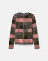 Lafayette 148 Finespun Voile Cashmere Check Jacquard Cardigan In Gray