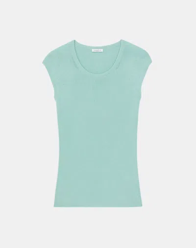 Lafayette 148 Finespun Voile Ribbed Cap Sleeve Top In Green