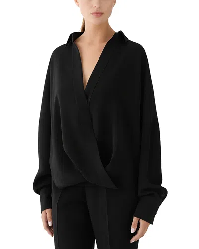 Lafayette 148 Finesse Crepe Oversized Twist Waist Blouse In Black