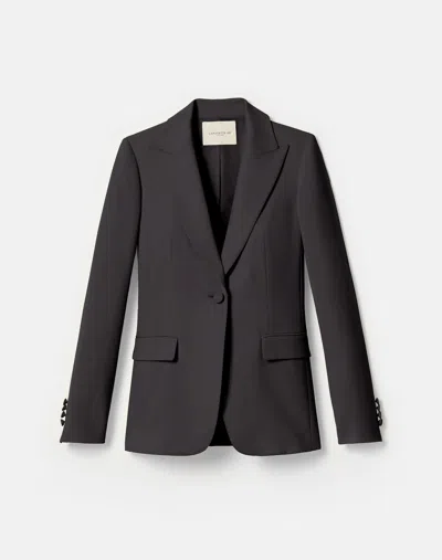 Lafayette 148 Finesse Crepe Peak Lapel Blazer In Carbon