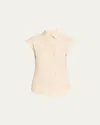 Lafayette 148 Fitted Cap-sleeve Cotton Shirt In Raffia