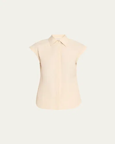 Lafayette 148 Fitted Cap-sleeve Cotton Shirt In Raffia