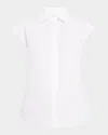 Lafayette 148 Organic Cotton Poplin Cap Sleeve Fitted Shirt In White