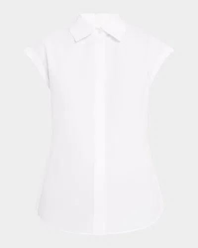 LAFAYETTE 148 FITTED CAP-SLEEVE COTTON SHIRT