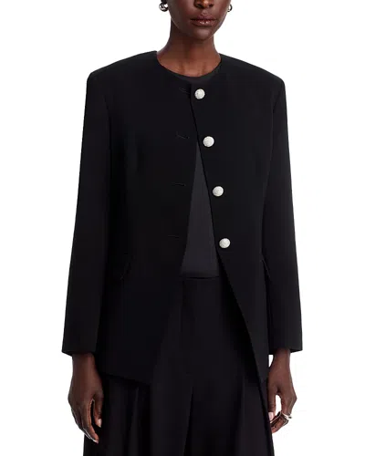 Lafayette 148 New York Cystal Cluster Button Finesse Crepe Cutaway Jacket In Black