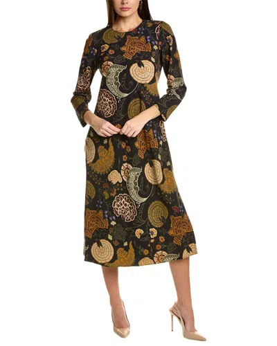 Lafayette 148 Printed Back Cut-out Midi-dress In Black Multi